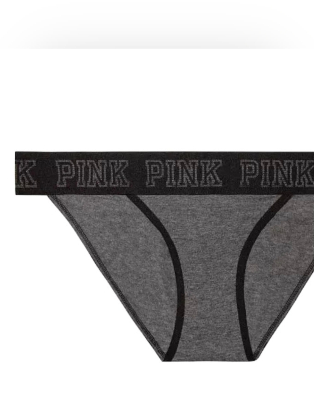 VTG VS PINK Gray Logo Waist Cotton Extra Low Rise Bikini Panty Size Large